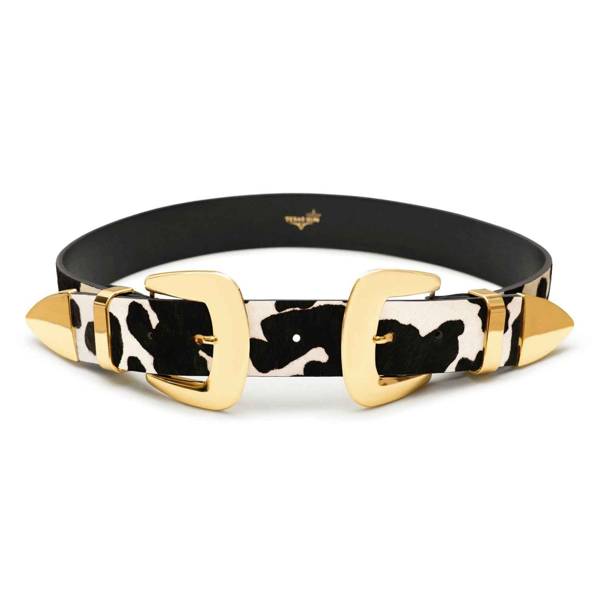 Double Buckle Western Waist Belt in Cow Hair