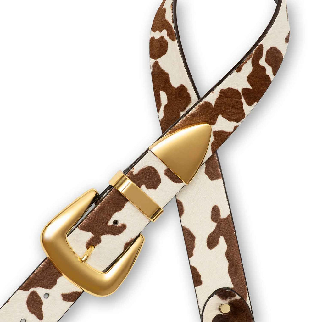 Double Buckle Western Waist Belt in Cow Hair