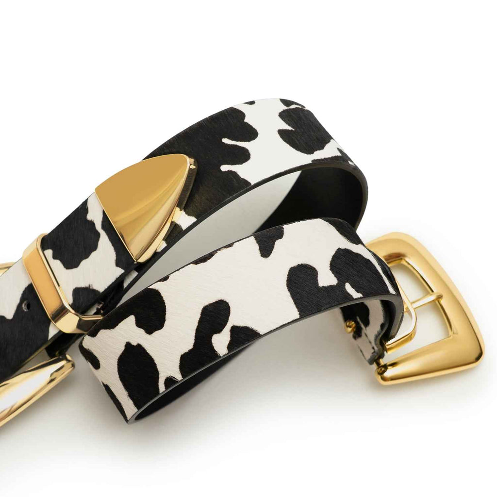 Double Buckle Western Waist Belt in Cow Hair