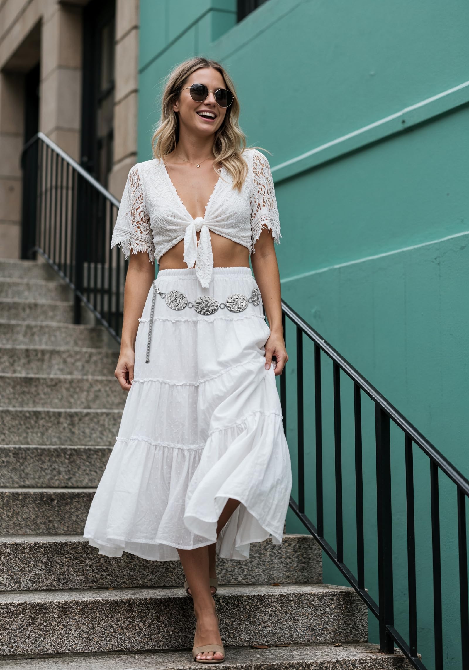 Hammered Metal Western Boho Oversized Concho Chain Belt - Texas Sun Western Wear