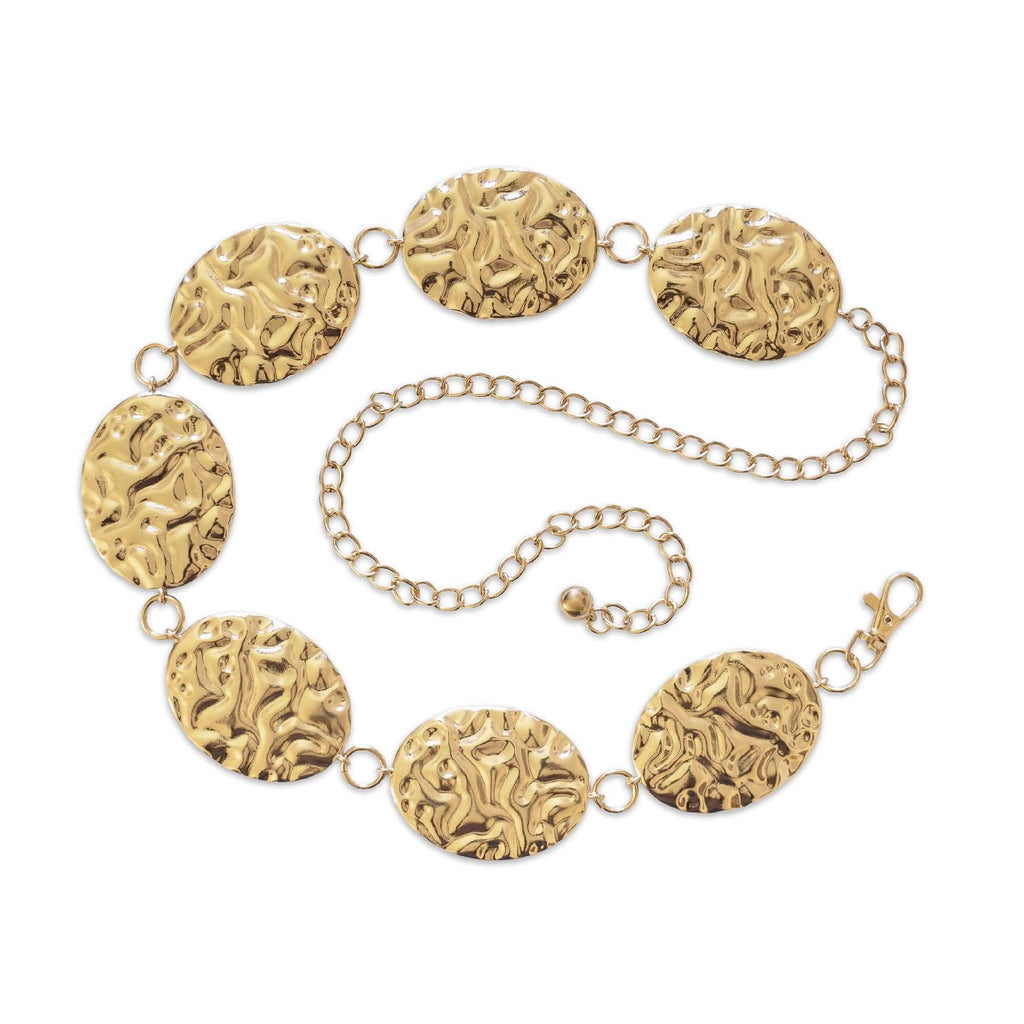 Hammered Metal Western Boho Oversized Concho Chain Belt - Texas Sun Western Wear