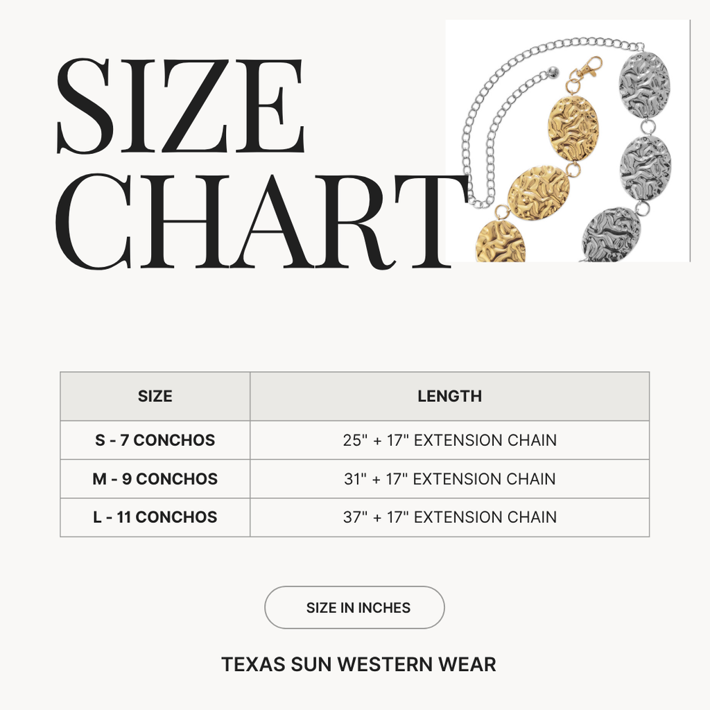 Hammered Metal Western Boho Oversized Concho Chain Belt