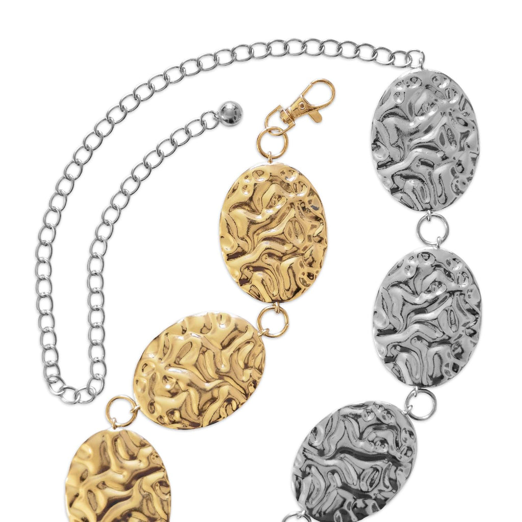 Hammered Metal Western Boho Oversized Concho Chain Belt - Texas Sun Western Wear