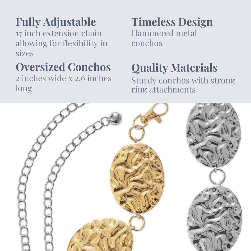 Hammered Metal Western Boho Oversized Concho Chain Belt - Texas Sun Western Wear